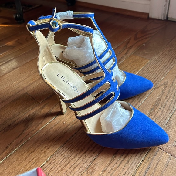 Brand new Blue/gold heels - Picture 1 of 3